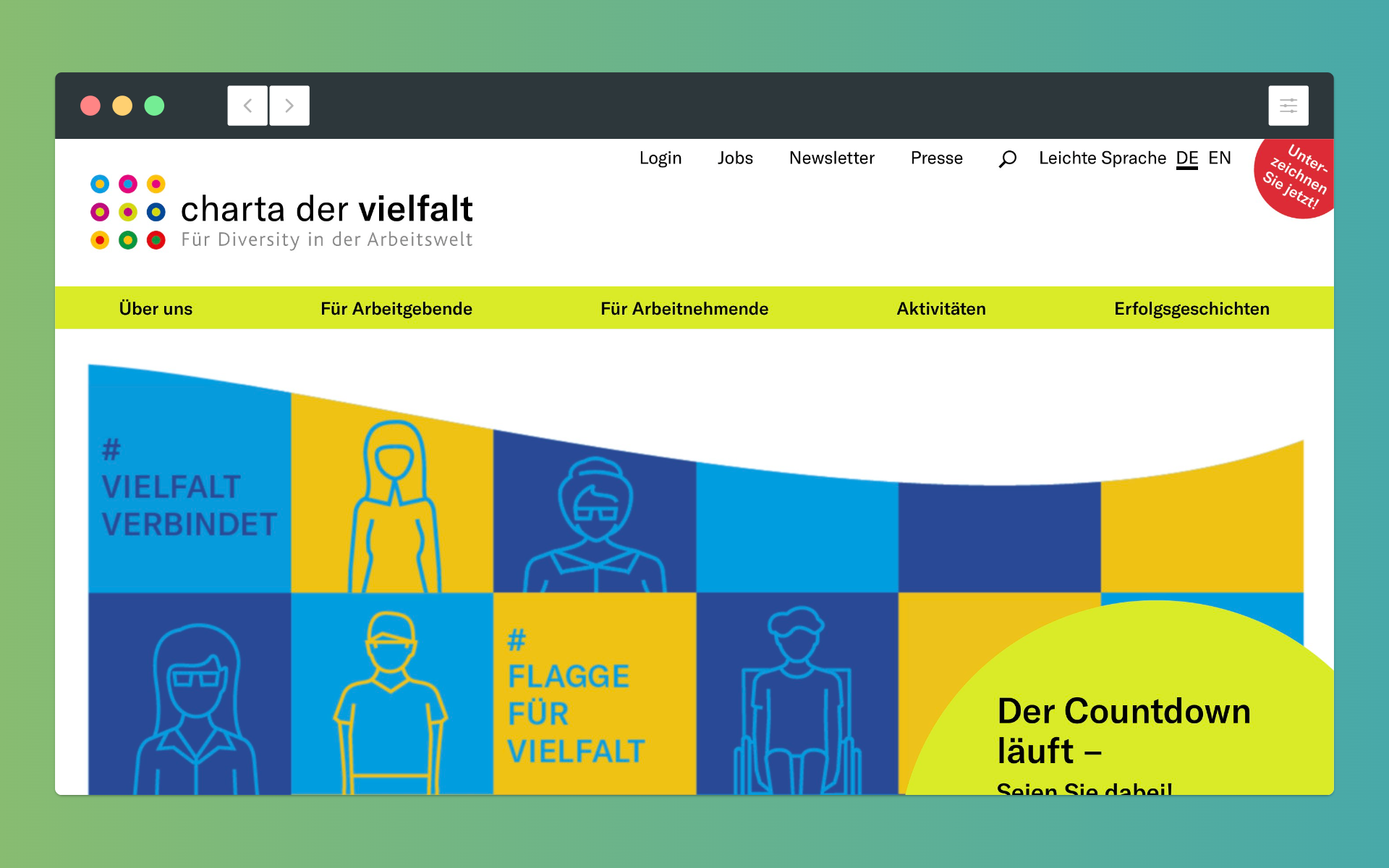 Screenshot Webseite Initiative Charta der Vielfalt