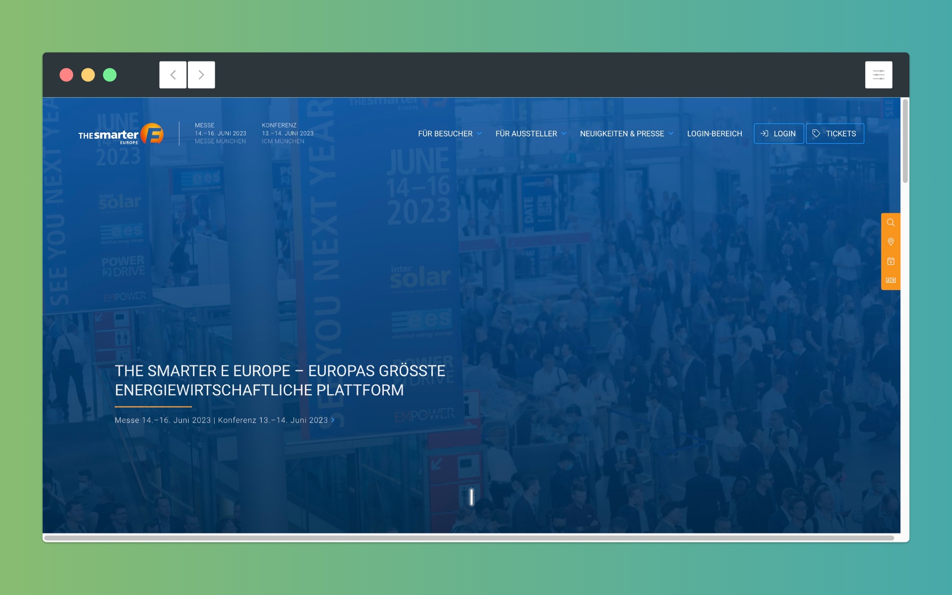 Screenshot der Messe-Webseite von The smarter E Europe